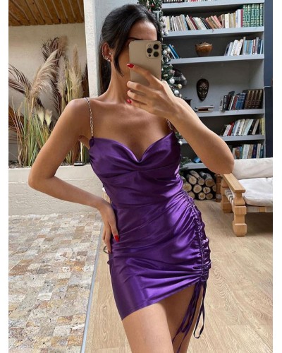 Women Birthday Dresses Black Sleeveless Pleated Sexy Straps Neck Drawstring Body-conscious Dress Sheath Dress Bodycon Night Out Rave Club