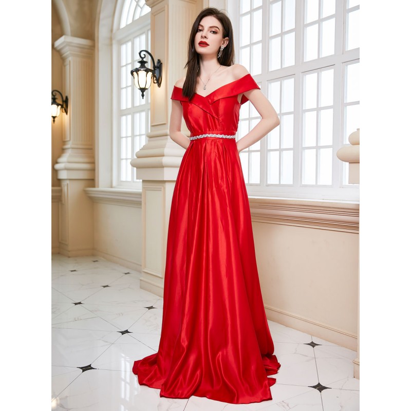 Dresses Red Bateau Neck Sleeveless Open Shoulder Semi Formal Dress Elegant Party