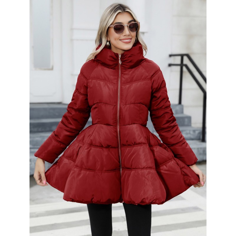 Coat For Women Stand Collar Zipper Pockets Outerwear Quilted Coat Fall Winter