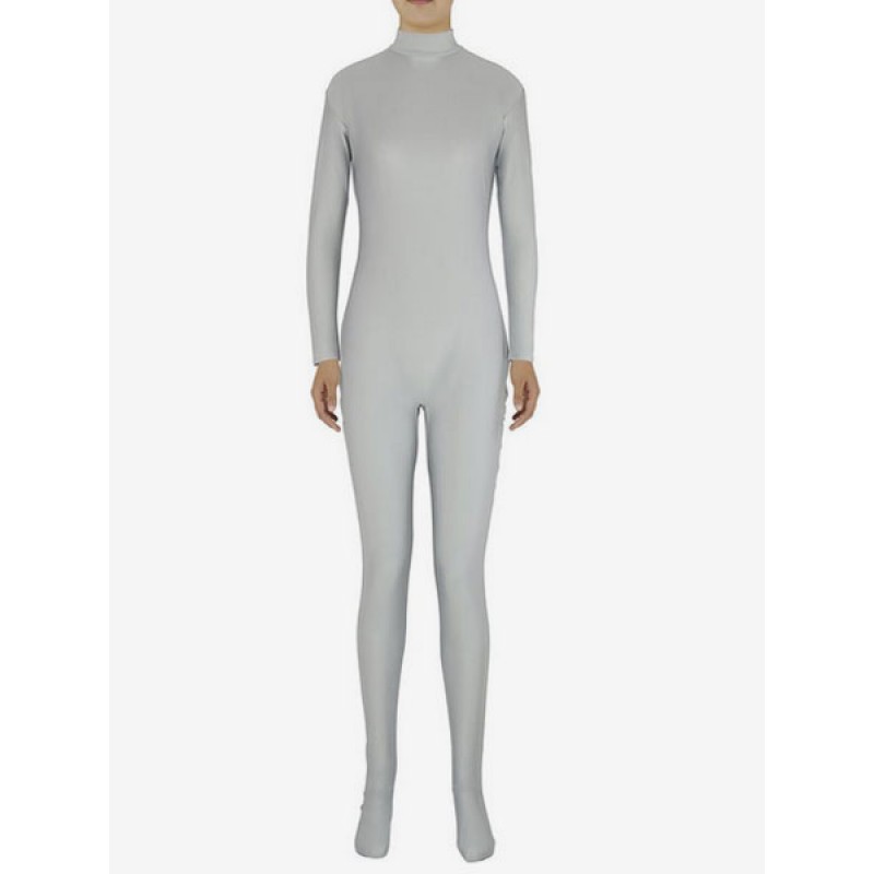 Women Light Grey Morph Suit Adults Bodysuit Lycra Spandex Catsuit For