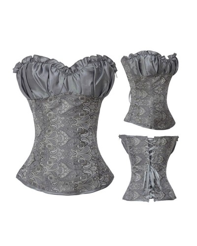 Grey Sexy Corset Lace Up Floral Print 2-Piece Bustier For Women Underbust Corset