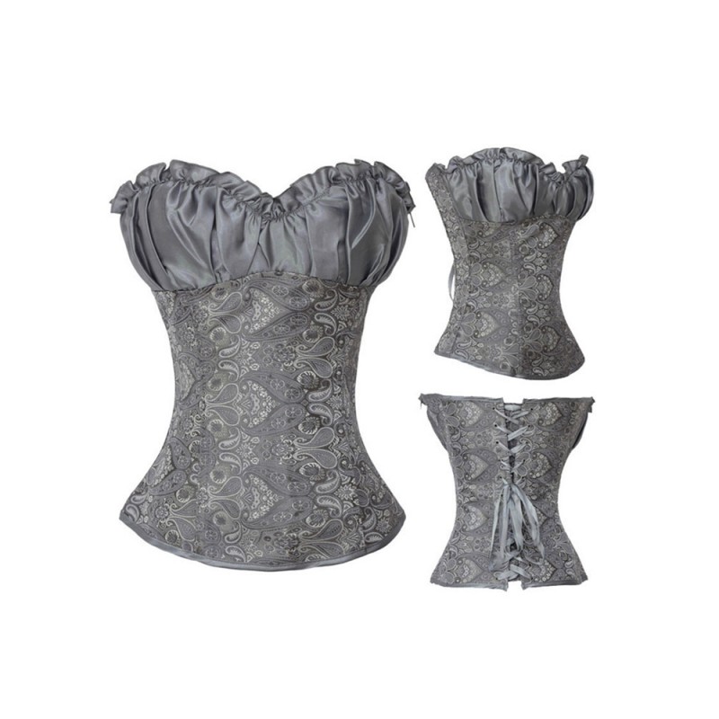 Grey Sexy Corset Lace Up Floral Print 2-Piece Bustier For Women Underbust Corset