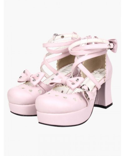 Sweet Chunky Heels Shoes Platform Ankle Straps Bows