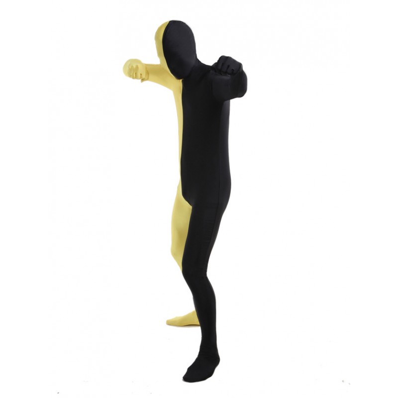 Unisex Morph Suit Black And Yellow Lycra Spandex Zentai Suit Full Body Suit