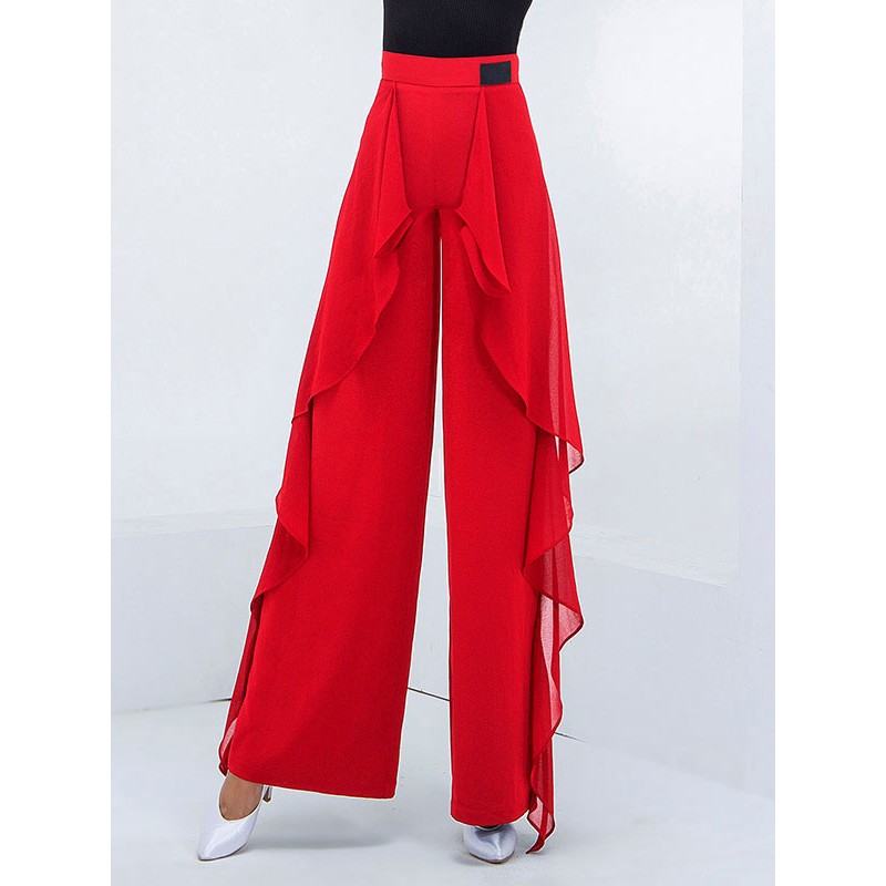 Ballroom Dance Costumes Ture Red Polyester Pants Dance Dress