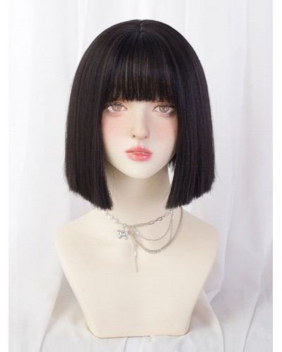 Lolita Wig Short Heat-resistant Fiber Black Lolita Accessories Sweet Daily Casual