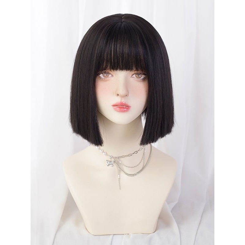 Lolita Wig Short Heat-resistant Fiber Black Lolita Accessories Sweet Daily Casual