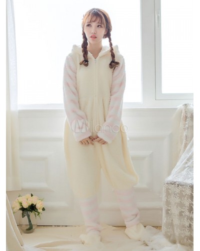 Kigurumi Pajamas Cat Onesie White Flannel Jumpsuit Animal Sleepwear For Women New Year Mardi Gras Christmas Halloween