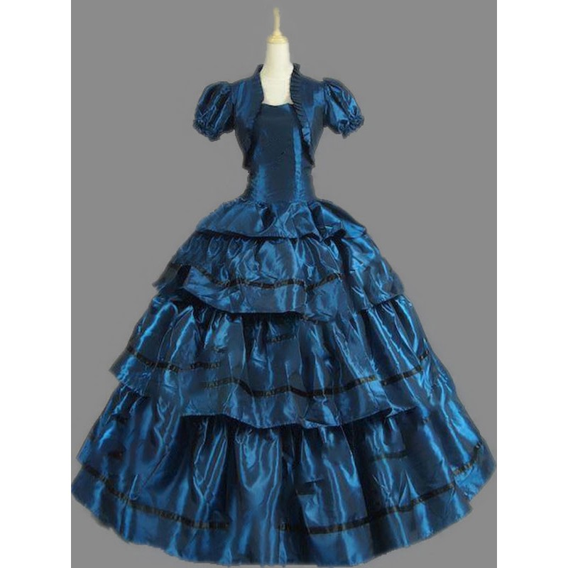 Women Victorian Dress Costumes 's Deep Blue Fake Coat Ball Gown Ruffle Victorian Era Clothing Costumes Halloween Sets Vintage Baroque