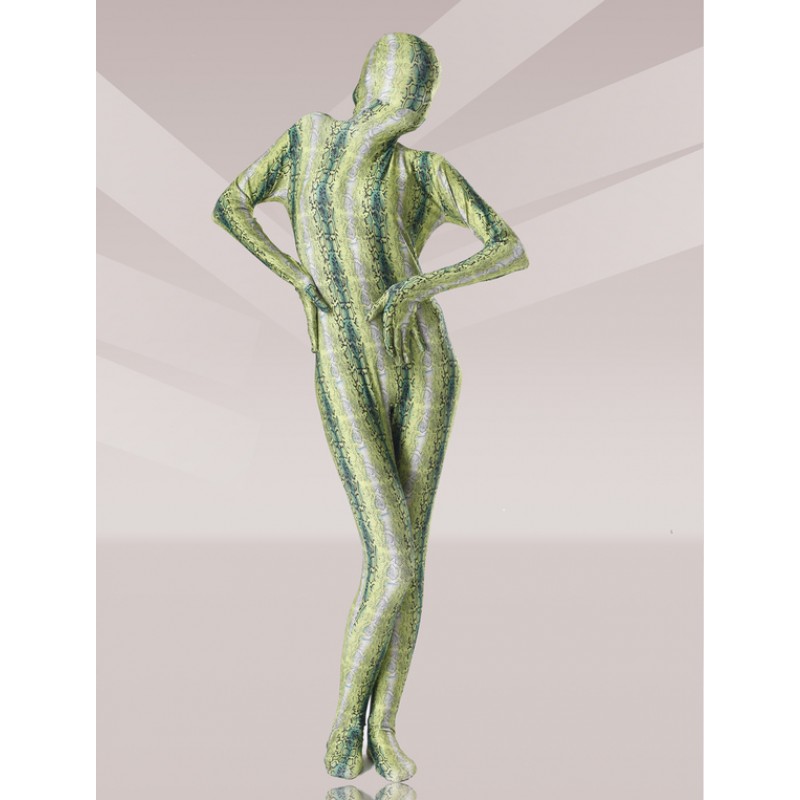 Unisex Morph Suit Olive Green Python Print Lycra Spandex Fabric Zentai Suit Full Body Suit