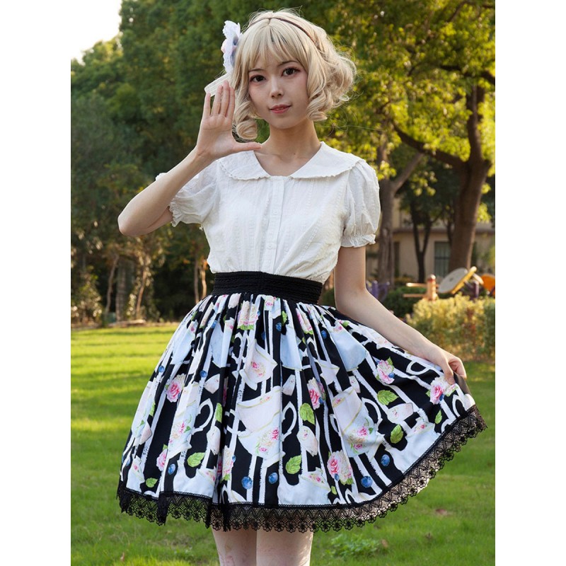 Harajuku Fashion Lolita SK Cardcaptor Sakura   Floral Print Black Ruffles Lolita Skirts