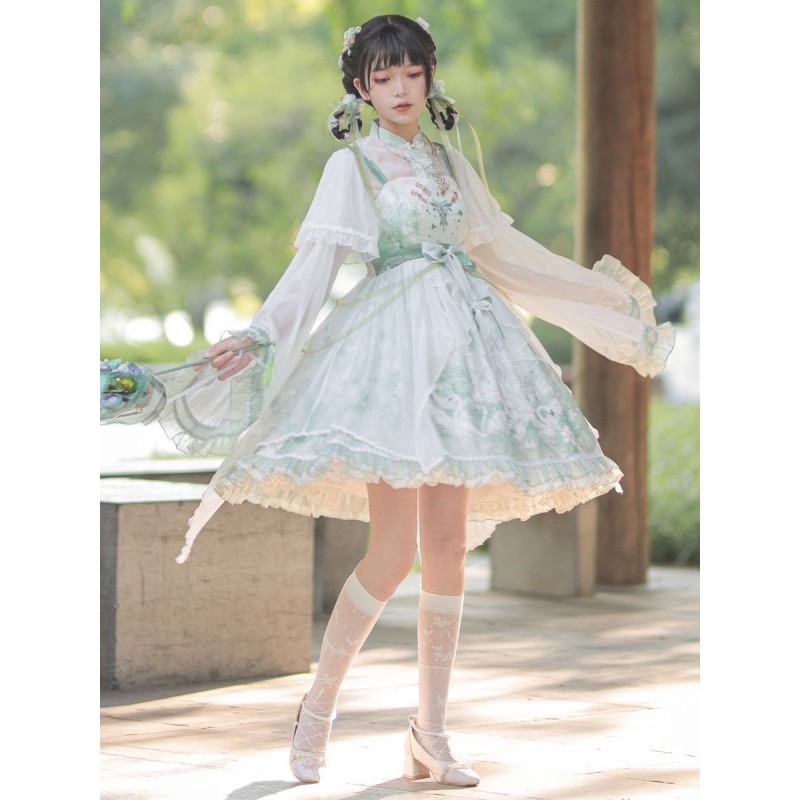 Chinese Style Lolita Dress Lace Up Sleeveless Polyester Chinese Style Animal Print Pewter Chinese Style Lolita