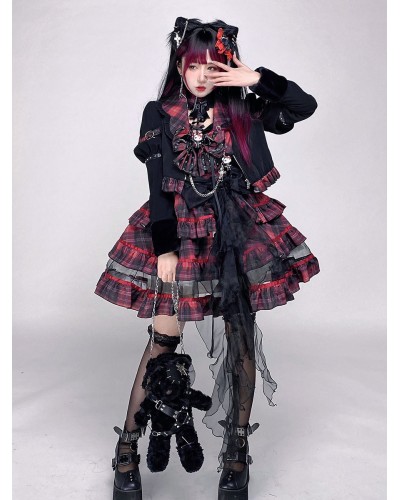 Gothic Lolita Dresses Bows Ruffles Plaid Red Red