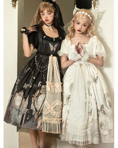 Sweet Lolita Dress Polyester Short Sleeves Dress Adjustable Elastic