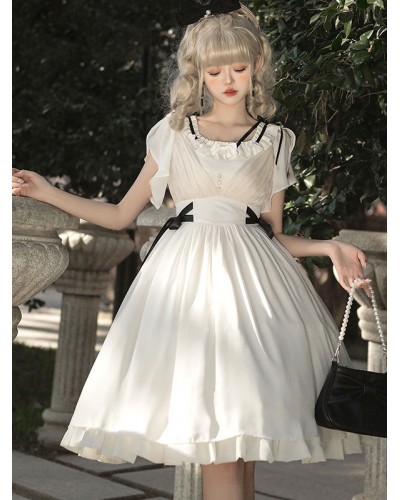 Classical Lolita Dress Polyester Short Sleeves Lolita Dresses Classic White