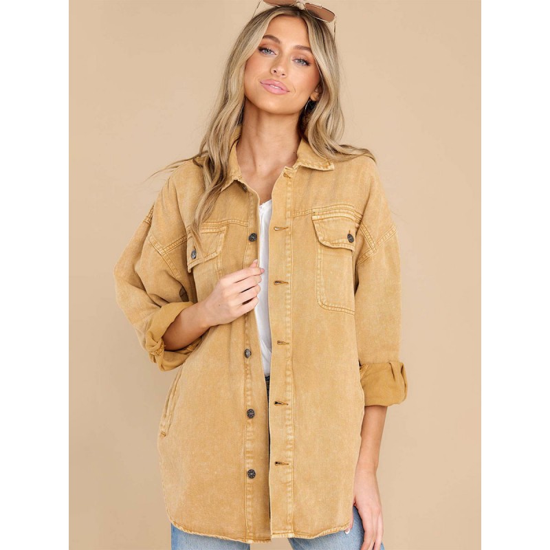 Women 's Jackets Turndown Collar Front Button Casual Buttons Golden Jacket Denim Jacket Spring Fall Street Wear Daily Casual