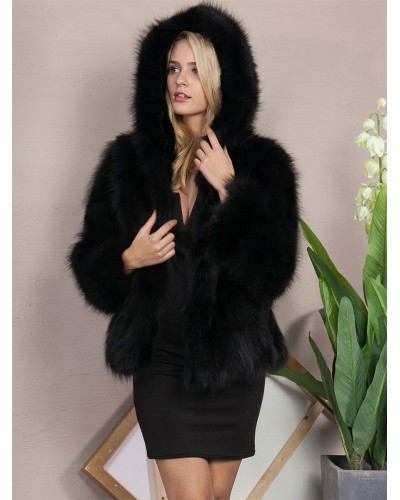 Faux Fur Coats Black Long Sleeves Winter Coat Classic  Traditional Casual Street Wear Field