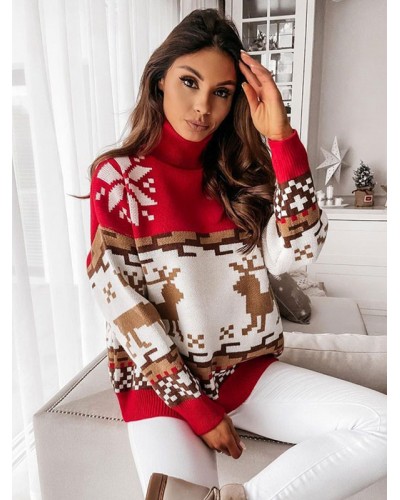 Women Pullovers 2023 Christmas High Collar Knit Sweaters Classic  Traditional Casual Fall Winter