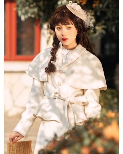 Classic Lolita Coats White Metal Details Polyester Long Sleeve Overcoat Lolita Outwears