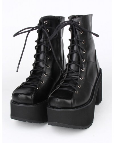 Black Lace Up Lolita Boots For Girls Party