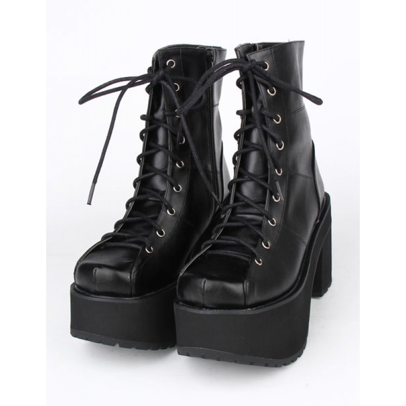 Black Lace Up Lolita Boots For Girls Party