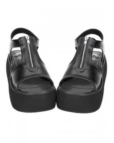 Gothic Matte Black Lolita Sandals Platform Zipper Designed Euro-Style Lovely