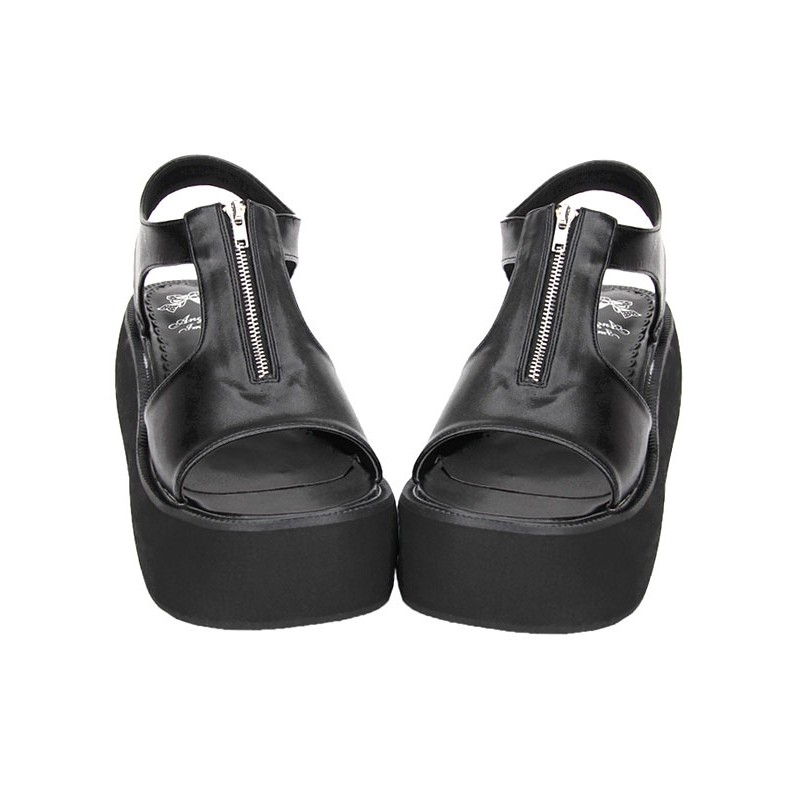 Gothic Matte Black Lolita Sandals Platform Zipper Designed Euro-Style Lovely