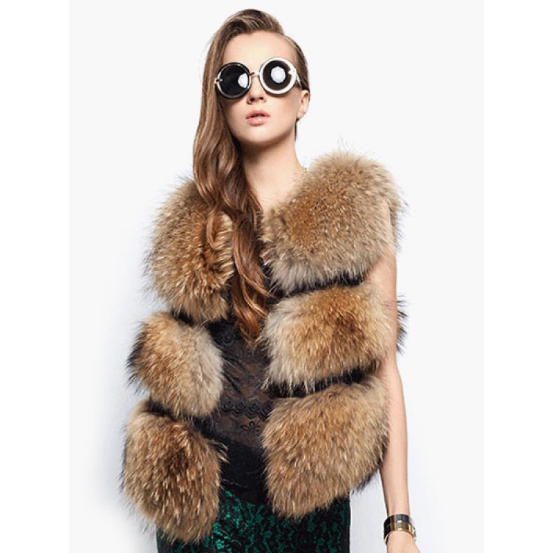 Women Faux Fur Vest Camel Coat Sleeveless Faux Fur Jacket Gilets Winter Daily Casual