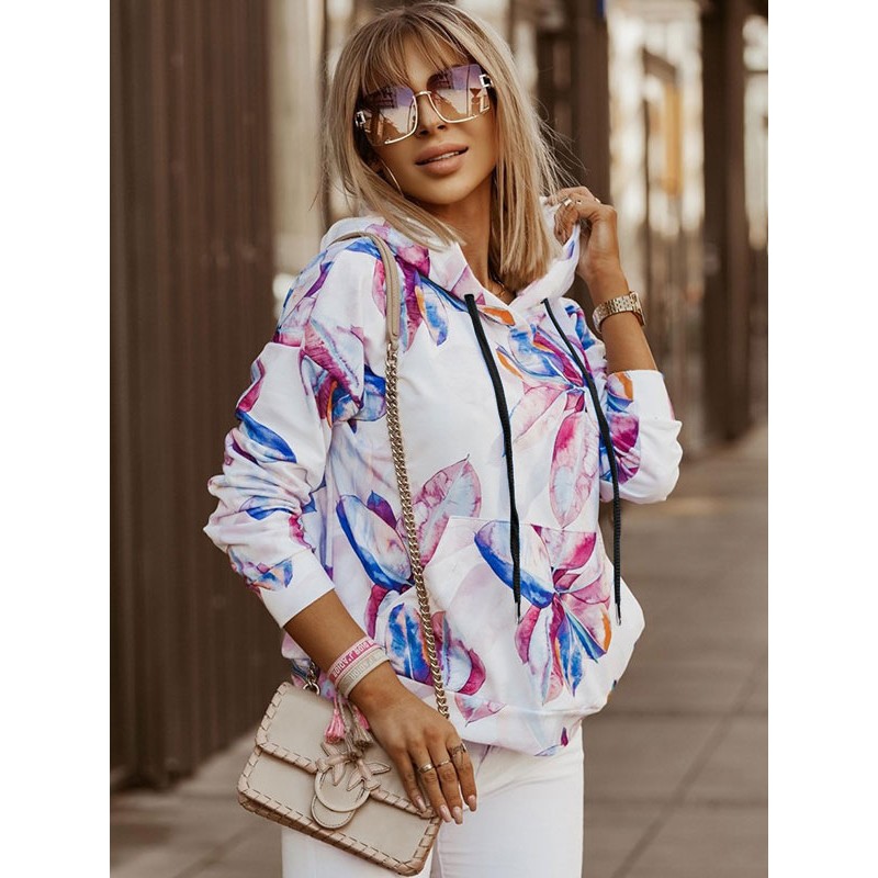 Hoodie For Woman White Long Sleeves Printed Hooded Sweatshirt Cozy Active Outerwear