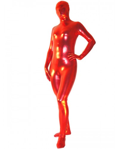 Unisex Morph Suit Red Shiny Metallic Fabric Zentai Suit Full Body Suit Solid