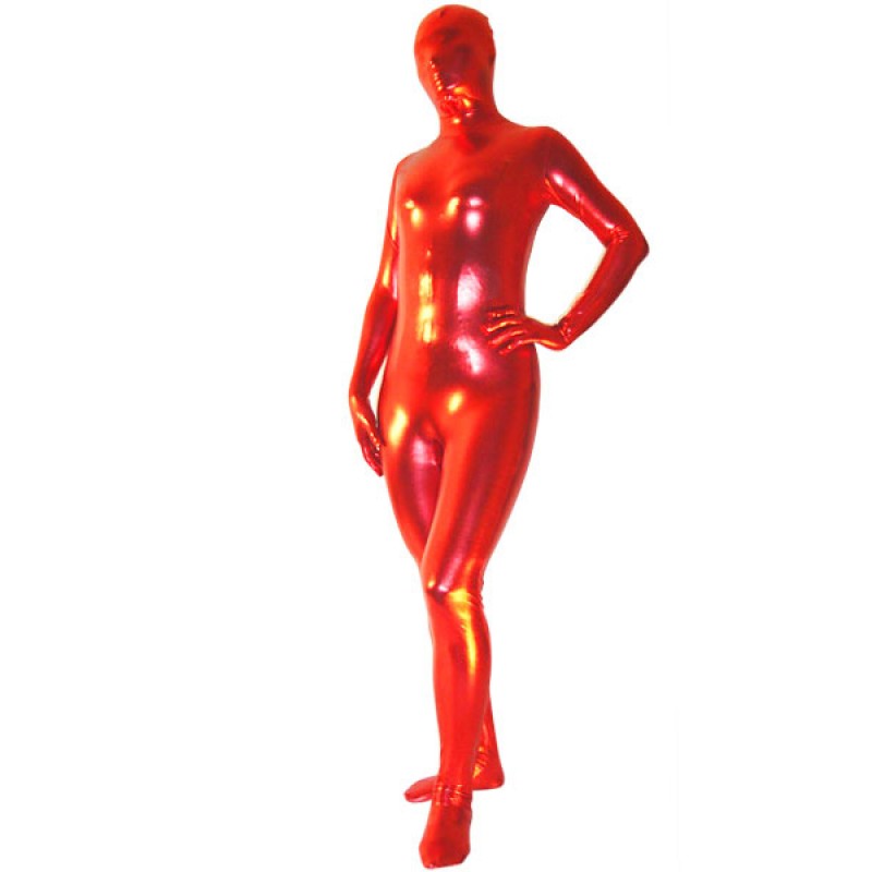 Unisex Morph Suit Red Shiny Metallic Fabric Zentai Suit Full Body Suit Solid