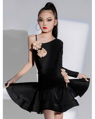 Women Latin Dance Dresses Black 's Lycra Spandex Skirt Top Latin Dancer Dancing Wear