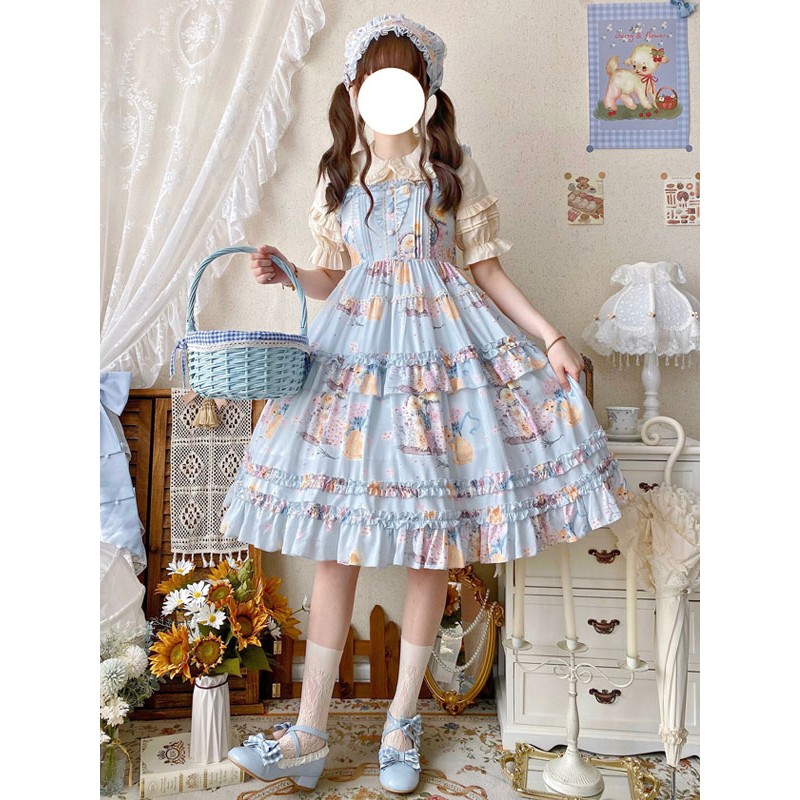 Sweet Lolita Dress Polyester Sleeveless Ruffles Jumper Lolita Dress