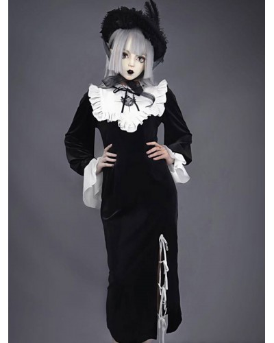 Gothic Lolita OP Dress Black Sleeveless Ruffles Bows Polyester Cross Pattern Lolita One Piece Dress