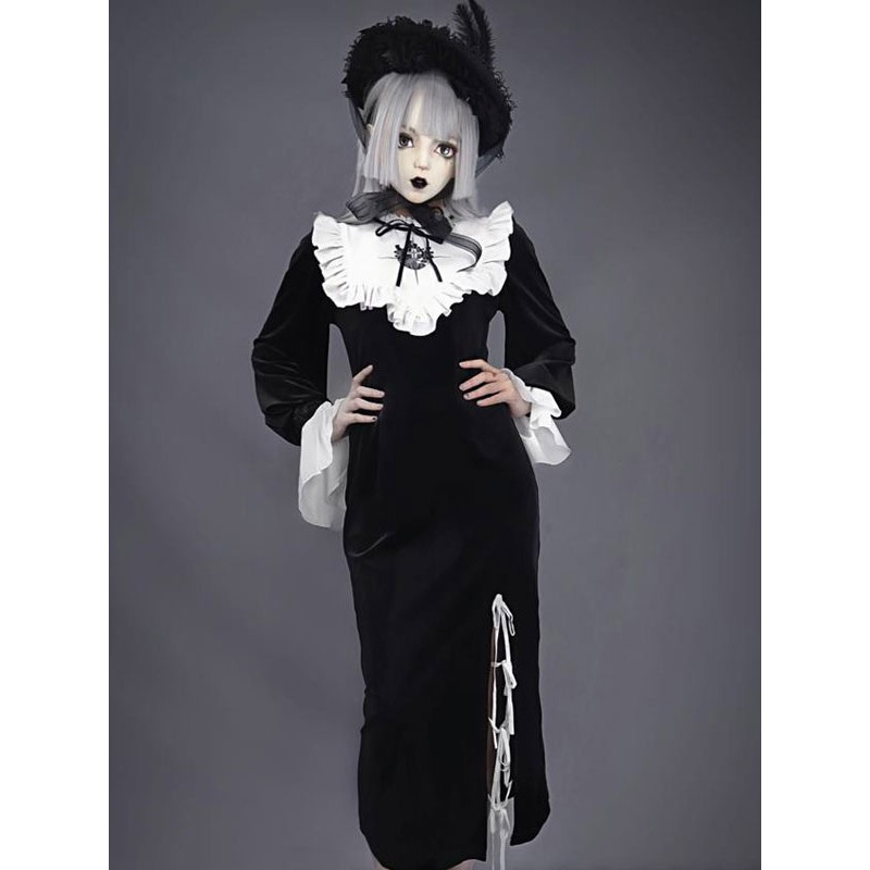 Gothic Lolita OP Dress Black Sleeveless Ruffles Bows Polyester Cross Pattern Lolita One Piece Dress