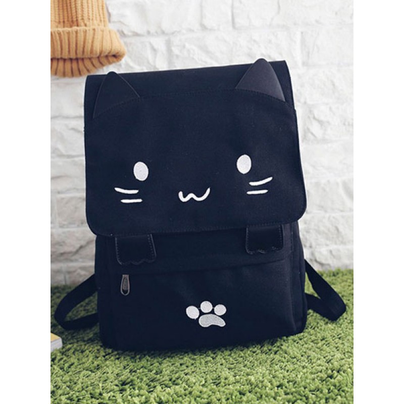 Lolita Cute Cat Black Canvas Bag Backpack Casual Daily Casual