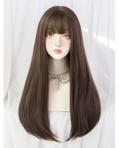 Lolita Wigs Deep Brown Long Heat-resistant Fiber Tousled Lolita Accessories Sweet Daily Casual Tea Party