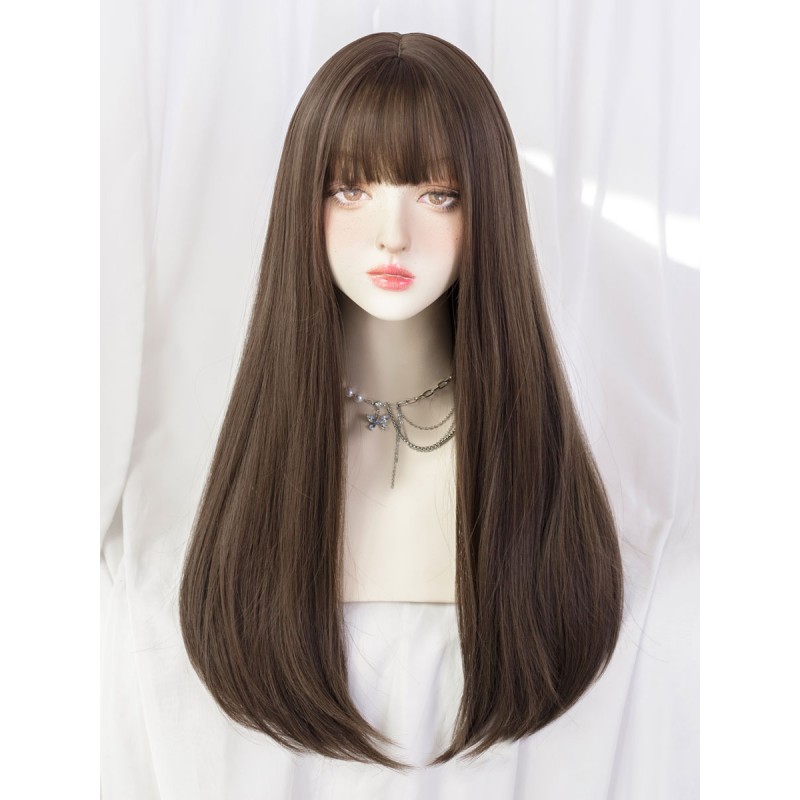 Lolita Wigs Deep Brown Long Heat-resistant Fiber Tousled Lolita Accessories Sweet Daily Casual Tea Party