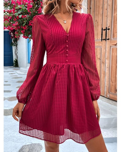 Casual V-Neck Long Sleeves Midi Dress Sweet Daily Casual