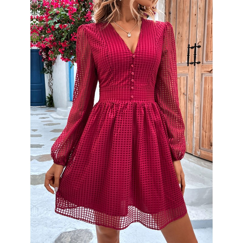 Casual V-Neck Long Sleeves Midi Dress Sweet Daily Casual