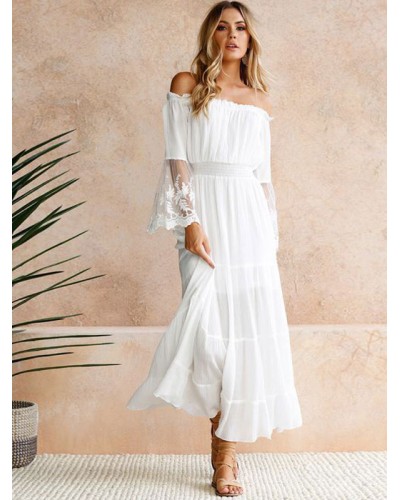 Women Long Sleeves Maxi Dress Floor Length Dress Bohemian Spring Summer Fall