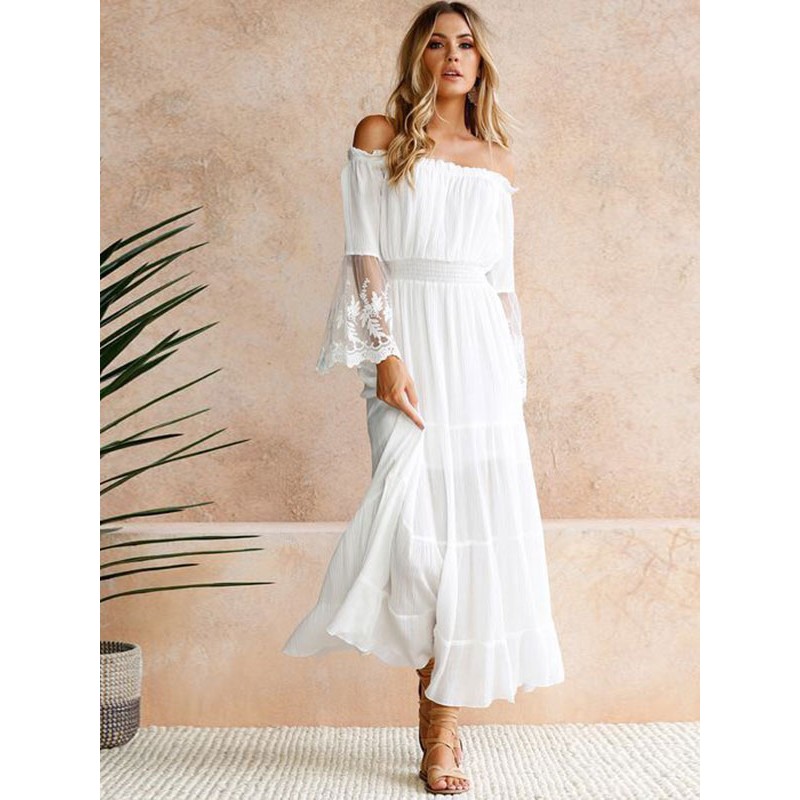 Women Long Sleeves Maxi Dress Floor Length Dress Bohemian Spring Summer Fall