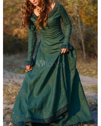 Medieval Vintage Dress Brown Layered Long Sleeves Swing Dress Cosplay Costume Carnival Euro-Style Middle Ages Holiday