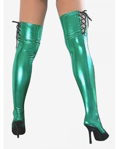 Unisex Green Shiny Metallic Sexy Stockings