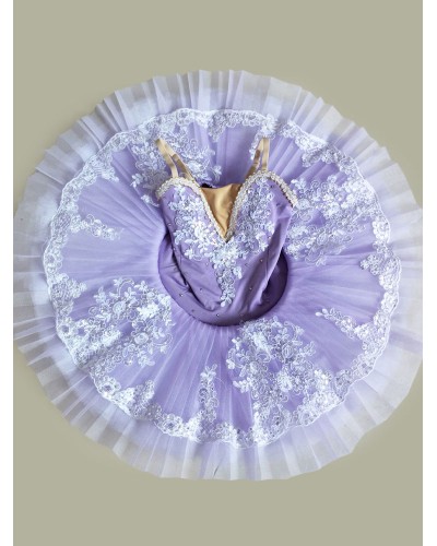 Ballet Dance Costume Kids Purple Beaded Applique Ballerina Tutu Dresses For Little Girls Halloween Performance