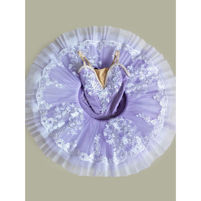 Ballet Dance Costume Kids Purple Beaded Applique Ballerina Tutu Dresses For Little Girls Halloween Performance