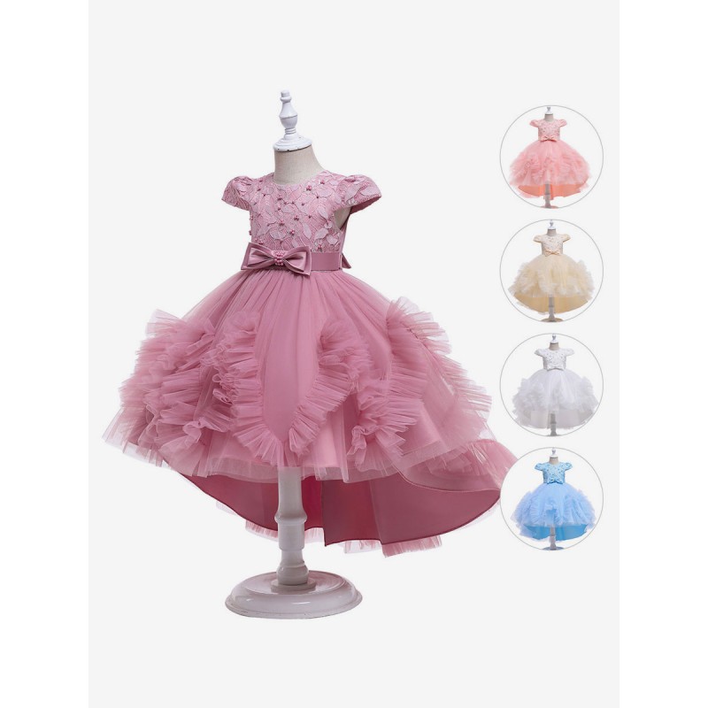 Polyester Daily Casual Pearls Short Sleeves Polyester Spring Dress Pink Kids' Lolita Dresses