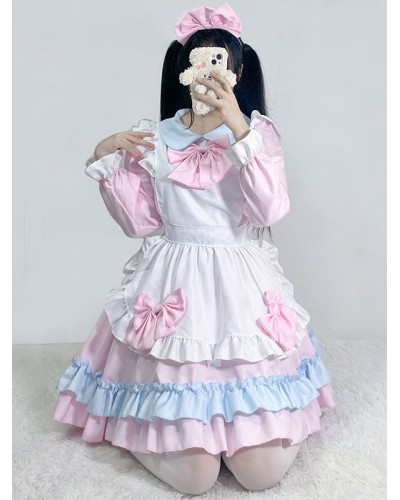 Pink Maid Lolita Dress Polyester Long Sleeves Dress