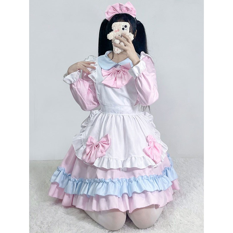 Pink Maid Lolita Dress Polyester Long Sleeves Dress