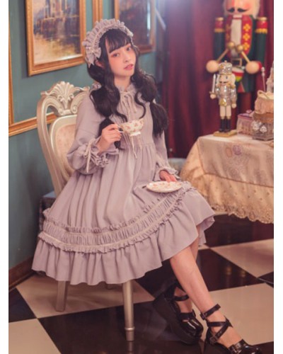 Classic Lolita One Piece Dress Solid Color Long Sleeve Vintage Lolita One Piece Dress Sweet Spring Summer Fall Daily Casual Tea Party